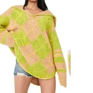 Argyle Knit Neon Argyle Sweater Free People Sweaters Free 